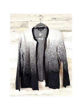 Picadilly Canada Womens L Petite Black White Ombre Speckled Cardigan NEW